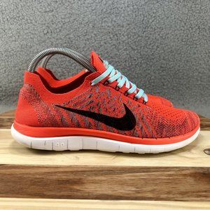 Nike Free 4.0 Flyknit Women Adult 8 Running Shoes Sneakers Orange Black Blue